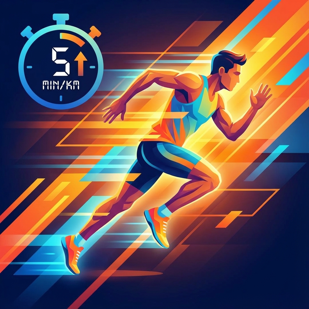 Runner sprinting with upward growth graph background